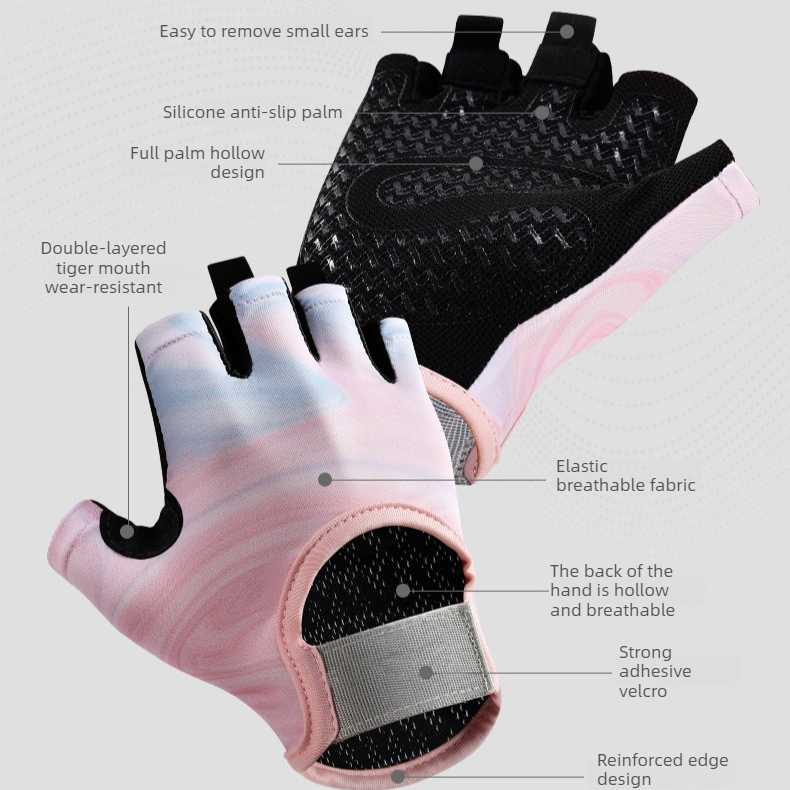 Pink - Size L - Women's Half-Finger Fitness Gloves, Silicone Anti-Slip Breathable Gloves for Yoga, Cycling, and Sports