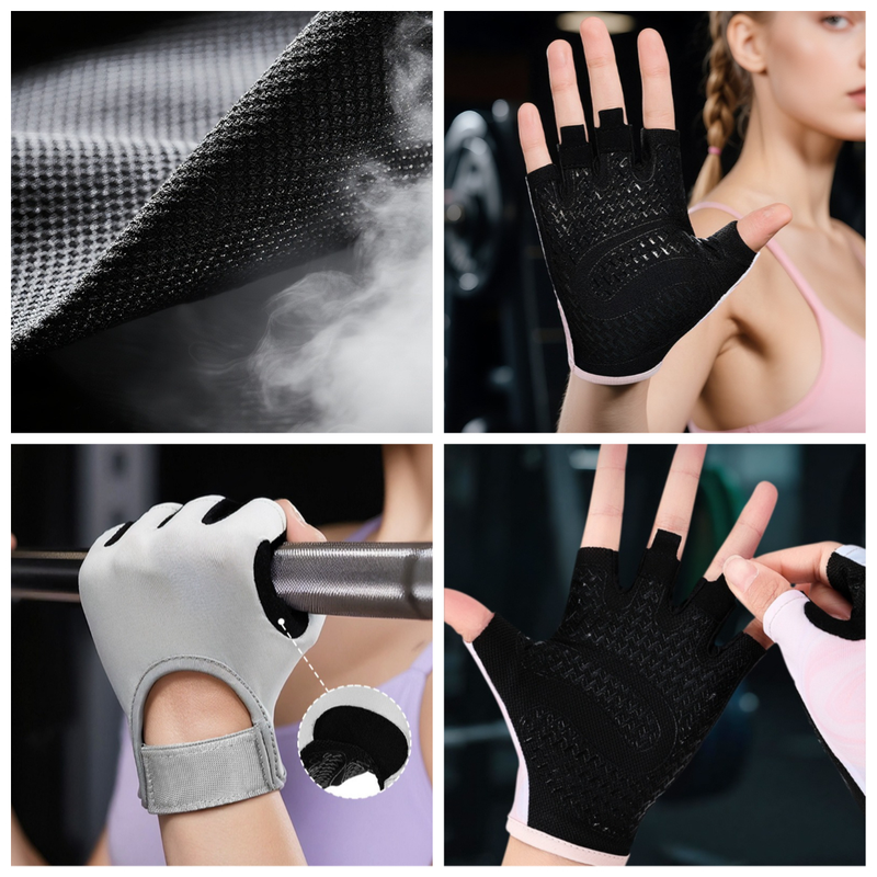 Gray - Size M - Women's Half-Finger Fitness Gloves, Silicone Anti-Slip Breathable Gloves for Yoga, Cycling, and Sports