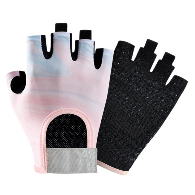 Blue-Pink Gradient - Size M - Women's Gradient Print Half-Finger Fitness Gloves, Silicone Anti-Slip Breathable Gloves for Yoga and Cycling