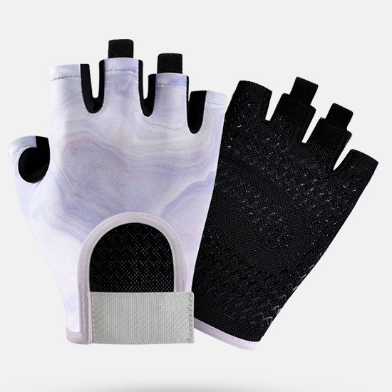 Purple Gradient - Size L - Women's Gradient Print Half-Finger Fitness Gloves, Silicone Anti-Slip Breathable Gloves for Yoga, Cycling, and Sports