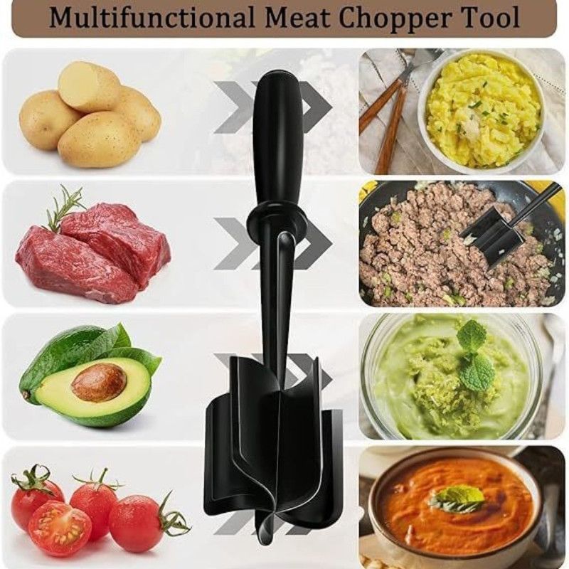 Food Grade Nylon 5-Blade Meat Chopper Spatula, Heat Resistant Non-Stick Ground Beef Masher Multi-Purpose Cooking Tool