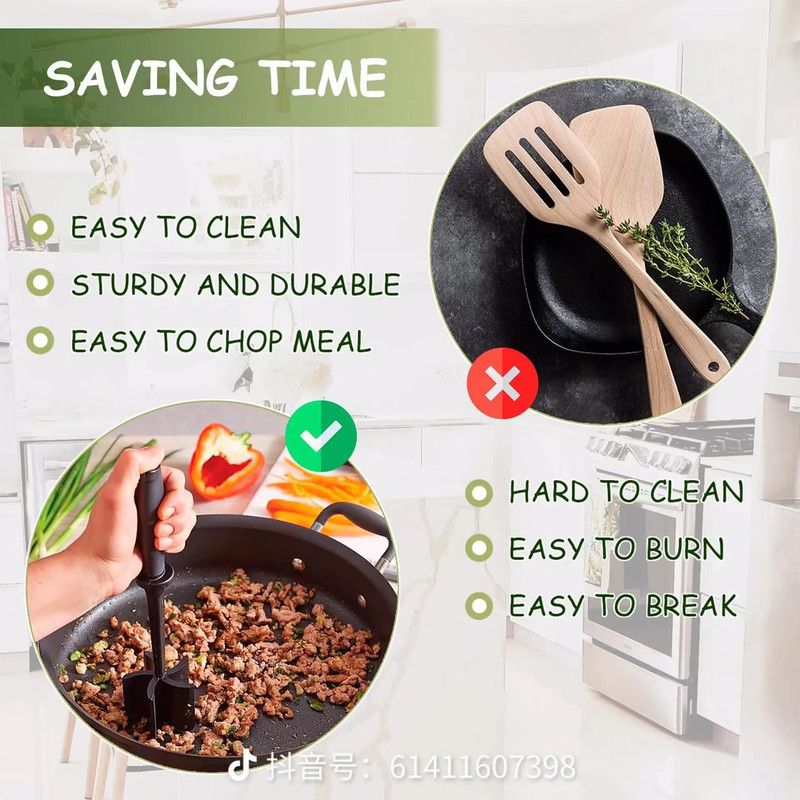 Food Grade Nylon 5-Blade Meat Chopper Spatula, Heat Resistant Non-Stick Ground Beef Masher Multi-Purpose Cooking Tool
