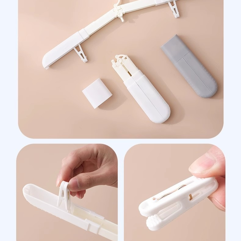 4-Pack Portable Foldable Travel Clothes Hangers, Extendable Anti-Slip Clips, Multifunctional Laundry Hangers for Trips and Hotels—White