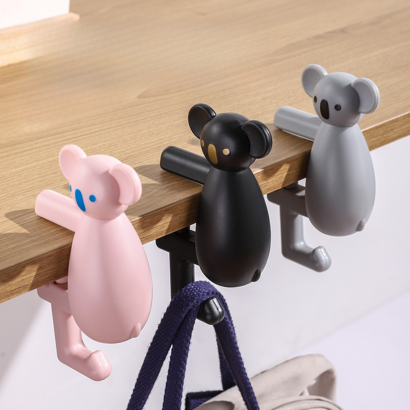2-Pack Koala Desk Hook, Adjustable Glue-Free Table-Side Bag Hanger, Heavy-Duty Portable Backpack Hook for Students - Gray