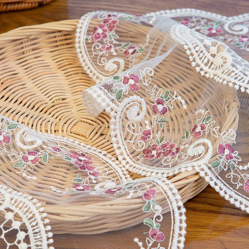 4 Pack French Floral Embroidered Lace Placemats, Vintage Country Style Sheer Mesh Doily Table Decor Coaster