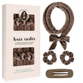 Velvet Heatless Hair Curlers Set, Overnight No-Heat Curling Ribbon with Scrunchies & Hair Clip - Brown