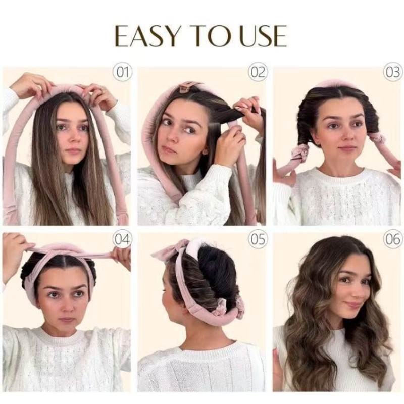 Velvet Heatless Hair Curlers Set, Overnight No-Heat Curling Ribbon with Scrunchies & Hair Clip - Brown