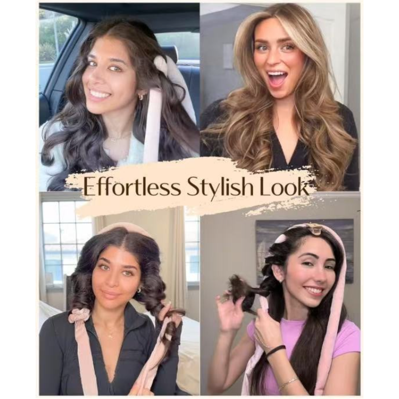 Velvet Heatless Hair Curlers Set, Overnight No-Heat Curling Ribbon with Scrunchies & Hair Clip - Light Pink
