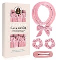 Velvet Heatless Hair Curlers Set, Overnight No-Heat Curling Ribbon with Scrunchies & Hair Clip—Pink