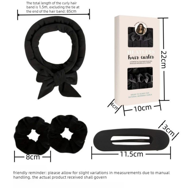 Velvet Heatless Hair Curlers Set, Overnight No-Heat Curling Ribbon with Scrunchies & Hair Clip—Pink