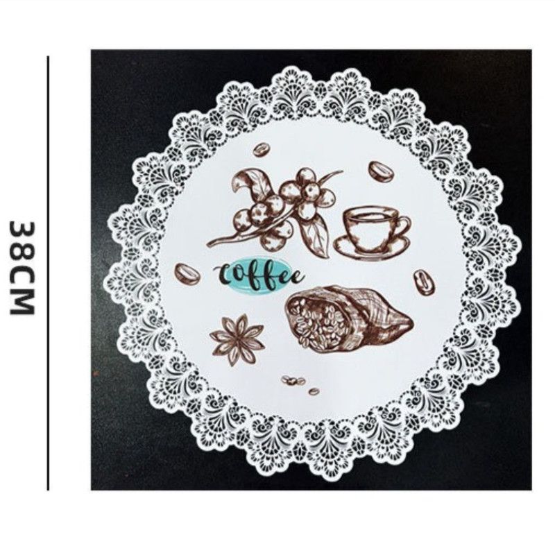 2-Pack Round PVC Lace-Printed Placemats, Waterproof, Oil-Resistant, Heat-Insulating Floral Table Mats - Daisy Pattern