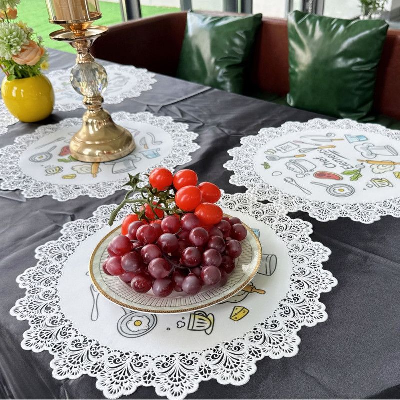 2-Pack Round PVC Lace-Printed Placemats, Waterproof, Oil-Resistant, Heat-Insulating Floral Table Mats - Tulip Pattern