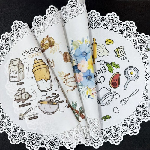 2-Pack Round PVC Lace Coffee-Printed Placemats, Waterproof, Oil-Resistant, Heat-Insulating, Non-Slip Table Mats - Cartoon Design