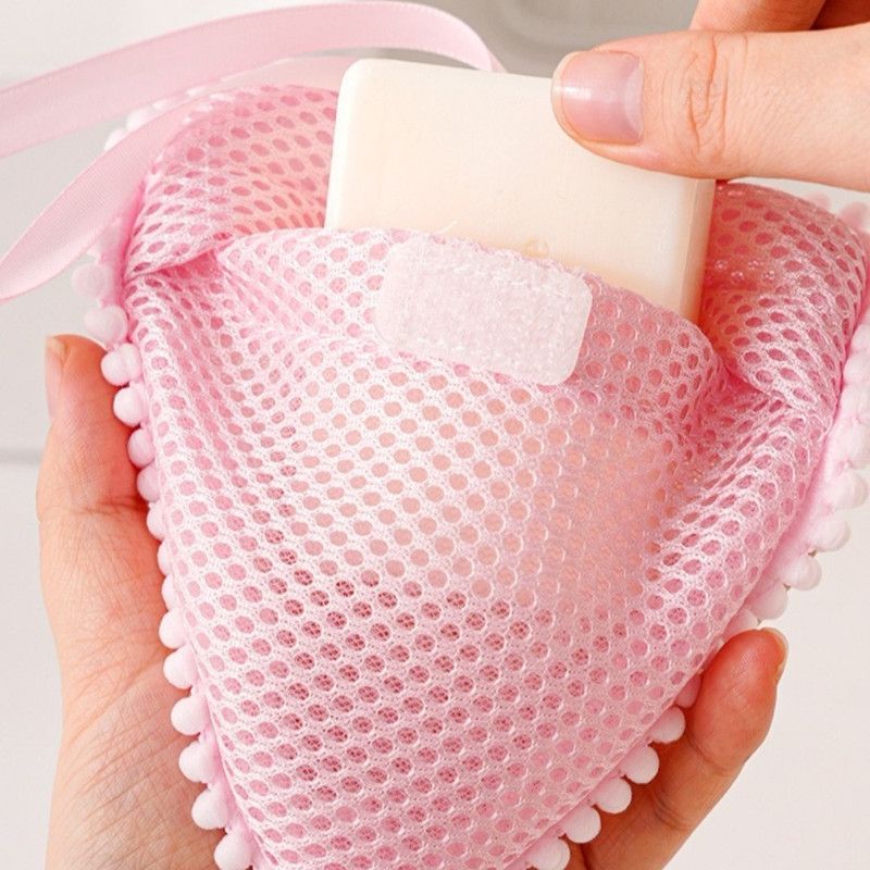 2-Pack Ins Style Cloud & Heart Soap Foaming Bag, Facial Bubble Net Soap Storage Pouch—Pink