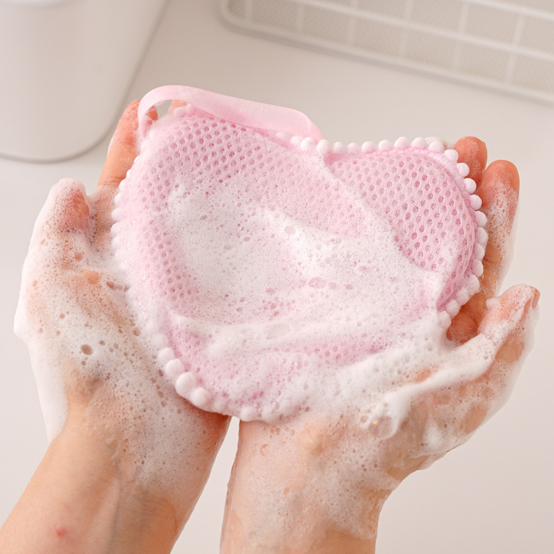 2-Pack Ins Style Cloud & Heart Soap Foaming Bag, Facial Bubble Net Soap Storage Pouch—White