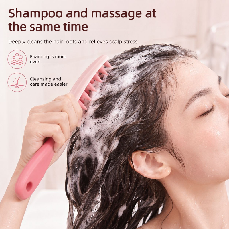 Two-Tone TPR Scalp Massage Shampoo Brush, Wet & Dry Hair Cleaning Comb for Itch Relief & Dandruff Removal—Pink