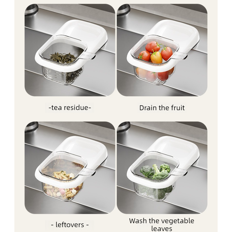 Sink Filter Drain Basket, Kitchen Wet/Dry Separation Food Residue Collector, Multi-function Storage Rack - Beige