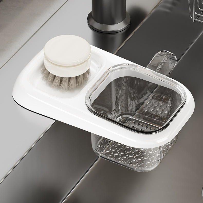 Sink Filter Drain Basket, Kitchen Wet/Dry Separation Food Residue Collector, Multi-function Storage Rack—Gray