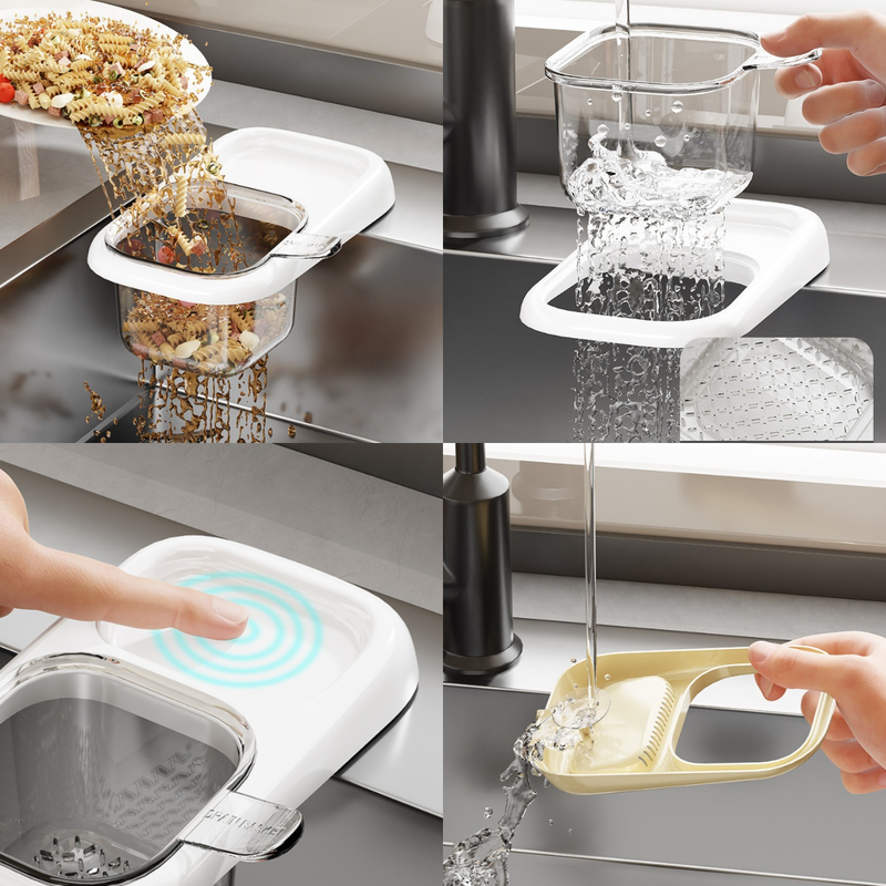Sink Filter Drain Basket, Kitchen Wet/Dry Separation Food Residue Collector, Multi-function Storage Rack - Pink