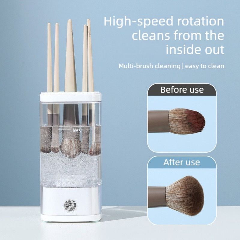 Makeup Brush Cleaner, USB-Powered High-Speed Rotating Cosmetic Brush Washing and Storage Machine—White