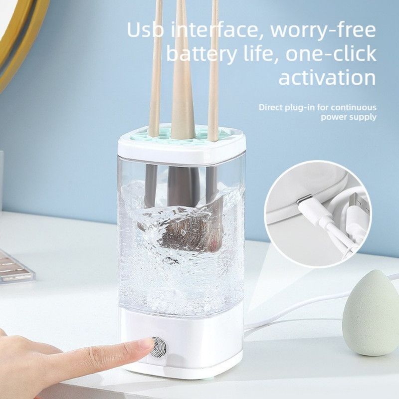 Makeup Brush Cleaner, USB-Powered High-Speed Rotating Cosmetic Brush Washing and Storage Machine—White