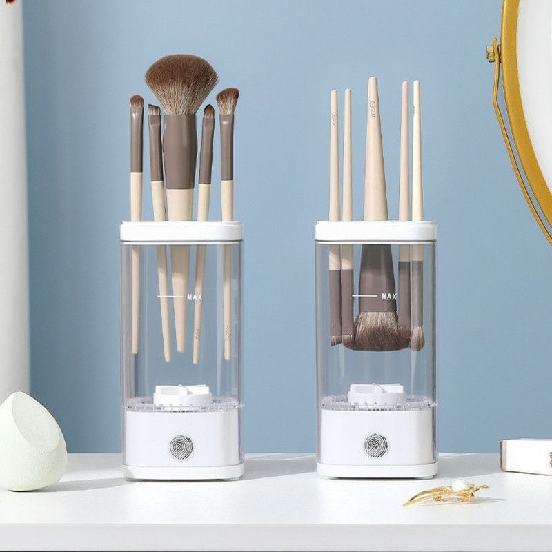 Makeup Brush Cleaner, USB-Powered High-Speed Rotating Cosmetic Brush Washing and Storage Machine—White