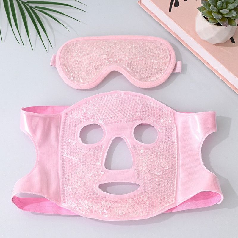 Gel Bead Hot & Cold Facial Mask & Eye Mask Set, Cooling Heating Pack for Face & Eye Relief—Pink