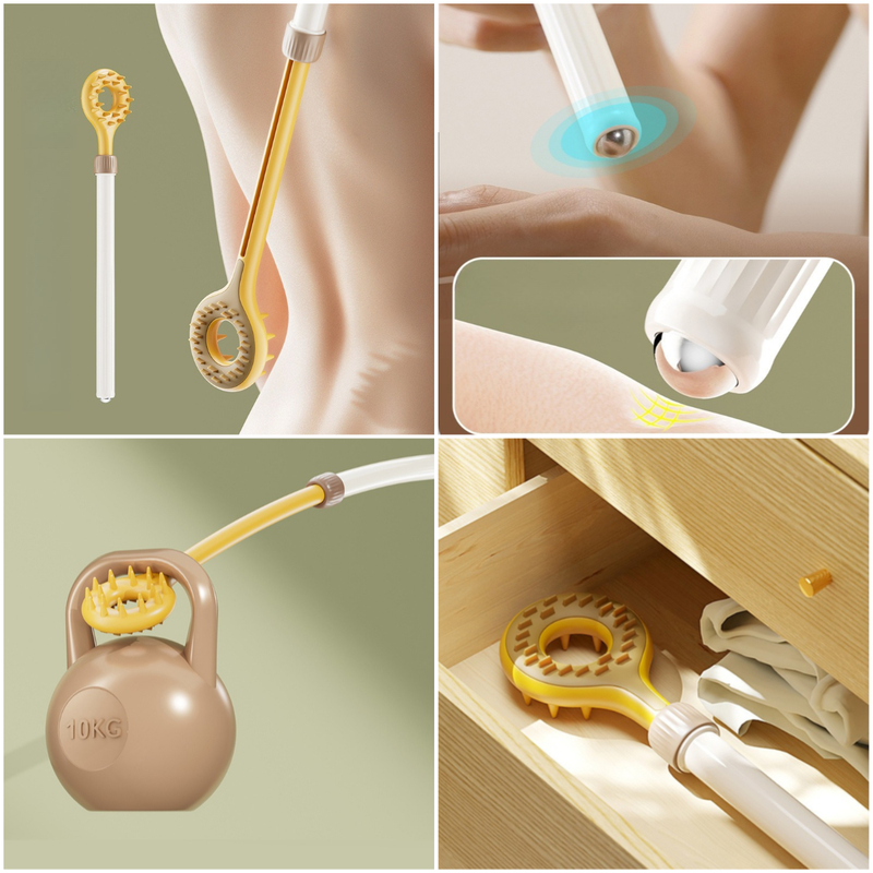 Retractable Double-Sided Back Scratcher, Multi-Function Itch Relief Tool with Ball-Point Massager—Gray