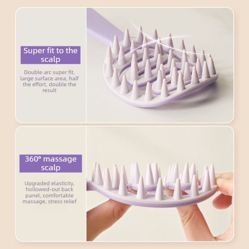 Long-Handle Hollow Hair Shampoo Brush, TPR Soft-Bristle Scalp Massager, Wet & Dry Hair—Black + Pink