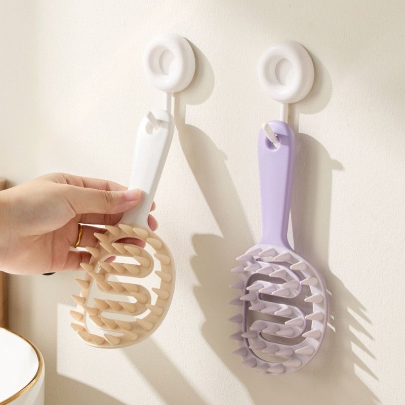 Long-Handle Hollow Hair Shampoo Brush, TPR Soft-Bristle Scalp Massager, Wet & Dry Hair—Black + Pink