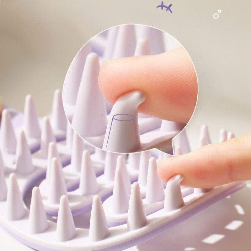 Long-Handled Hollow Hair Shampoo Brush, TPR Soft-Bristle Scalp Massager, for Wet & Dry Hair—Pink