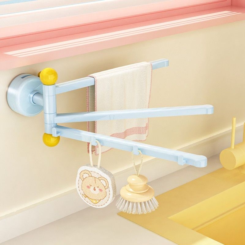 Suction-Mounted Rotatable Towel Rack, Multi-Foldable Kitchen Dishcloth Holder, Multi-Purpose Bathroom Storage Hanger—Beige