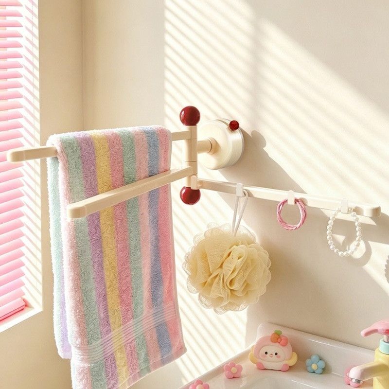 Suction-Mounted Rotatable Towel Rack, Multi-Foldable Kitchen Dishcloth Holder, Multi-Purpose Bathroom Storage Hanger—Beige