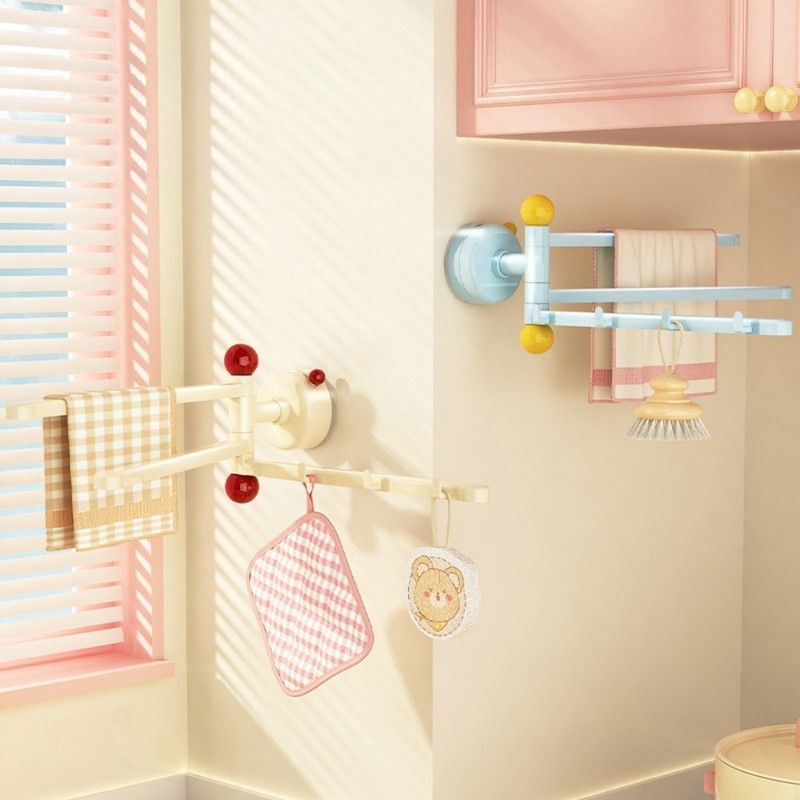 Suction-Mounted Rotatable Towel Rack, Multi-Foldable Kitchen Dishcloth Holder, Multi-Purpose Bathroom Storage Hanger—Blue