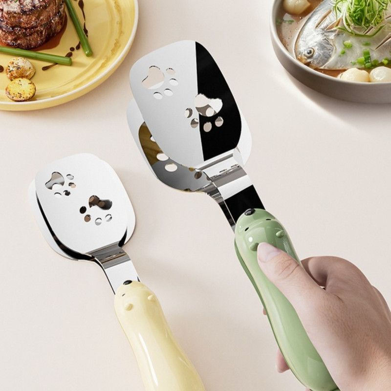 2-in-1 Spatula Tongs, Extended Stainless Steel Oil-Draining Food Tongs, Heat-Resistant Steak Turner—Green