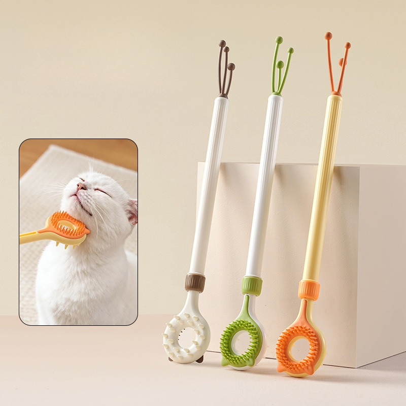 3-in-1 Retractable Pet Scratching Stick, Double-Sided Cat Massage Comb for Cat Grooming—Orange