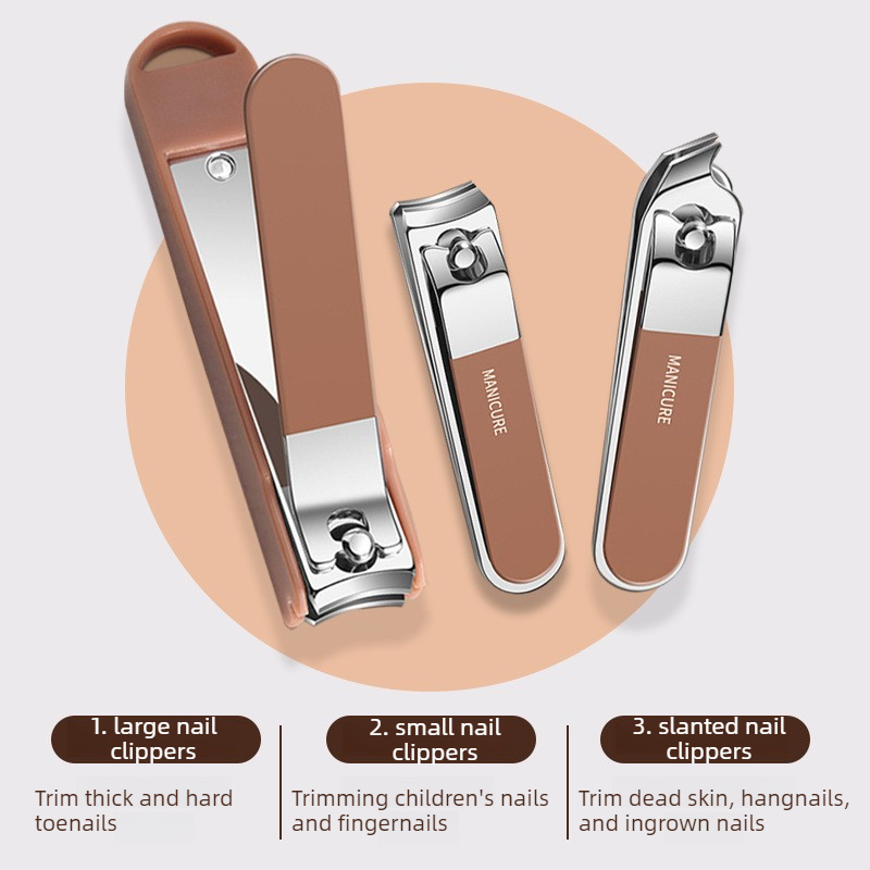 8-Piece Portable Manicure Set with Handheld PP Case, Splash-Proof Steel Nail Clipper Travel Beauty Kit—Brown