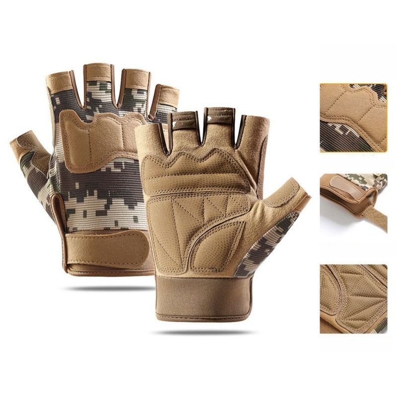 Size L - Brown Camouflage - EVA Protective Tactical Gloves (1 Pair), Anti-Slip Shock-Absorbing Sports Gloves for Cycling Workouts