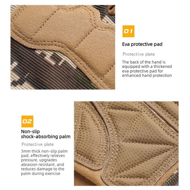 Size L - Brown Camouflage - EVA Protective Tactical Gloves (1 Pair), Anti-Slip Shock-Absorbing Sports Gloves for Cycling Workouts