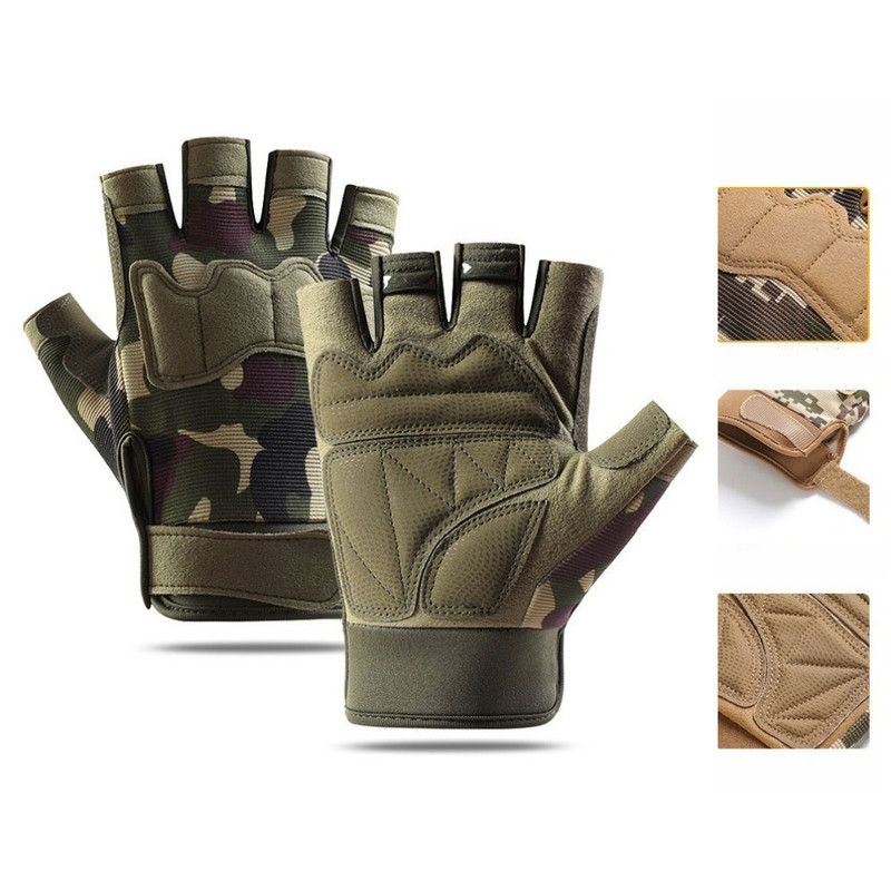 Size XL - Green Camouflage - EVA Protective Tactical Gloves (1 Pair), Anti-Slip Shock-Absorbing Sports Gloves for Cycling Workouts
