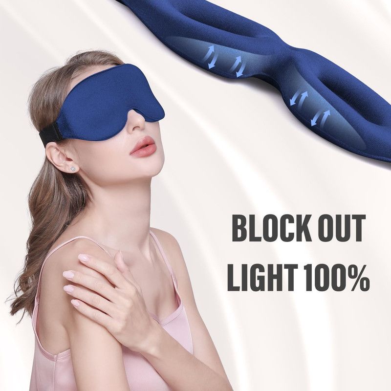 3D Deepened Sleep Eye Mask, Integrated Nose Wing, Full Light-Blocking, Breathable Eye Cover for Naps and Travel - Blue