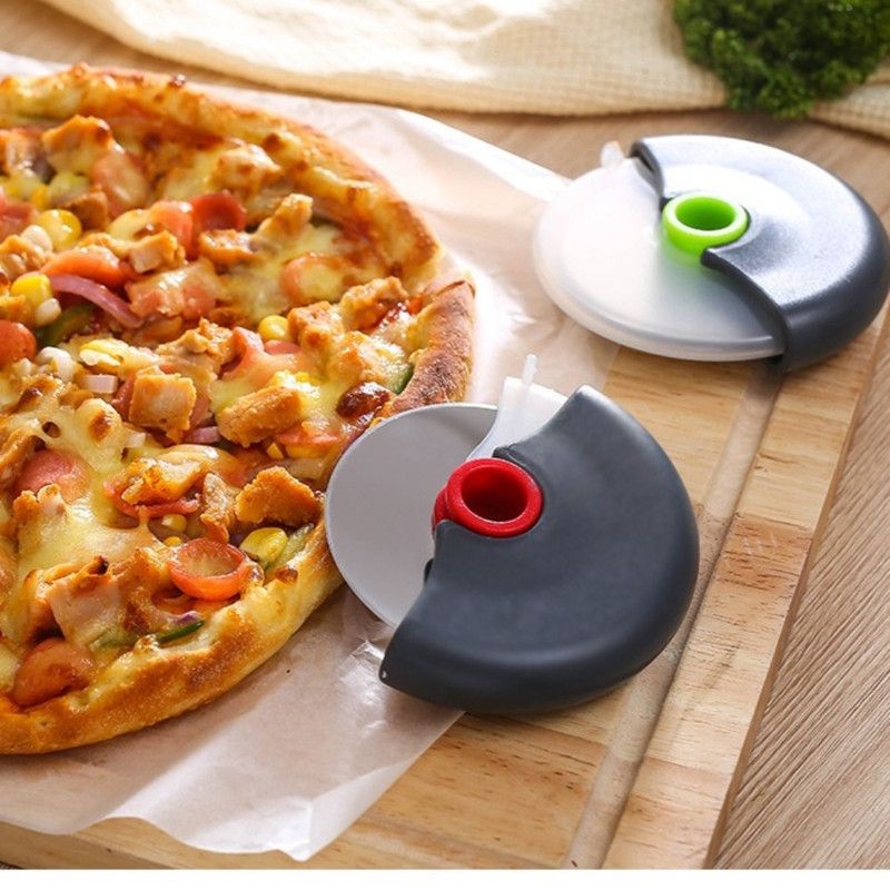 Detachable Stainless Steel Pizza Cutter Wheel with Transparent Protective Cover, Kitchen Baking Slicer Tool—Red