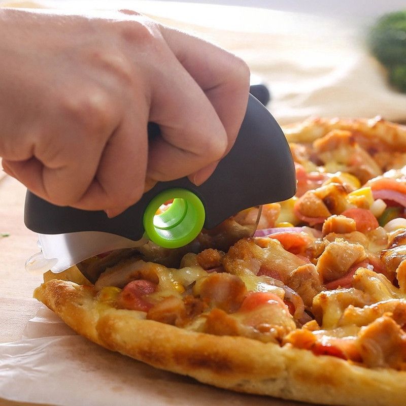 Detachable Stainless Steel Pizza Cutter Wheel with Transparent Protective Cover, Kitchen Baking Slicer Tool—Red
