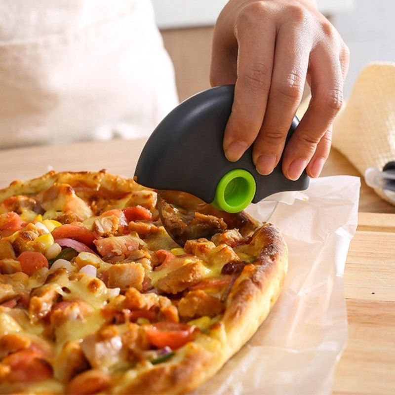 Detachable Stainless Steel Pizza Cutter Wheel with Transparent Protective Cover, Kitchen Baking Slicer Tool—Red