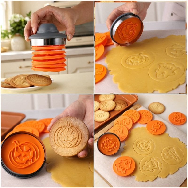 Halloween Magnetic Interchangeable Cookie Cutter Stamp, 8 Patterns 2-in-1 Cutting Embossing Baking Mold