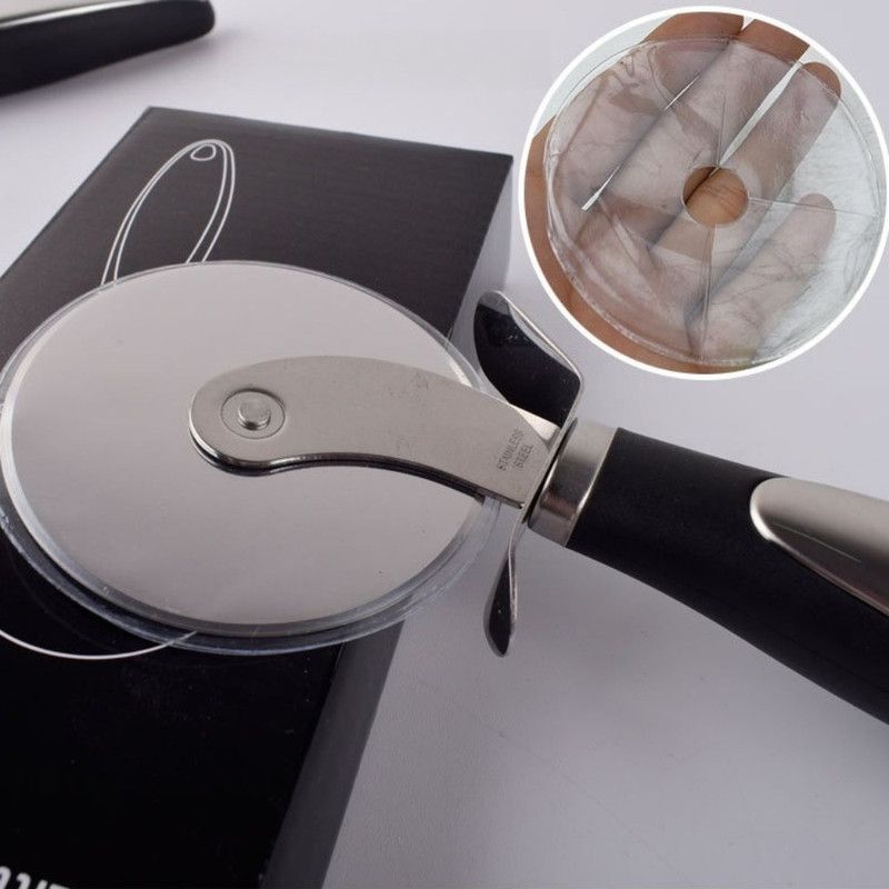 8cm Large Stainless Steel Pizza Cutter Wheel with Hand Guard, Anti-Slip Handle Baking Slicer