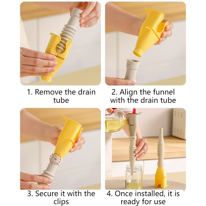 Bendable Silicone Long Oil Funnel, Clip-On Universal Oil Dispenser, Multi-Purpose Kitchen Transfer Funnel—Brown