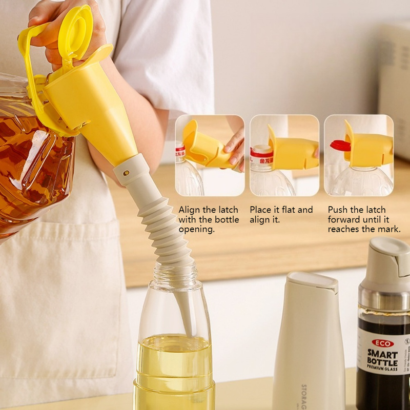 Bendable Silicone Long Oil Funnel, Clip-On Universal Oil Dispenser, Multi-Purpose Kitchen Transfer Funnel—Yellow