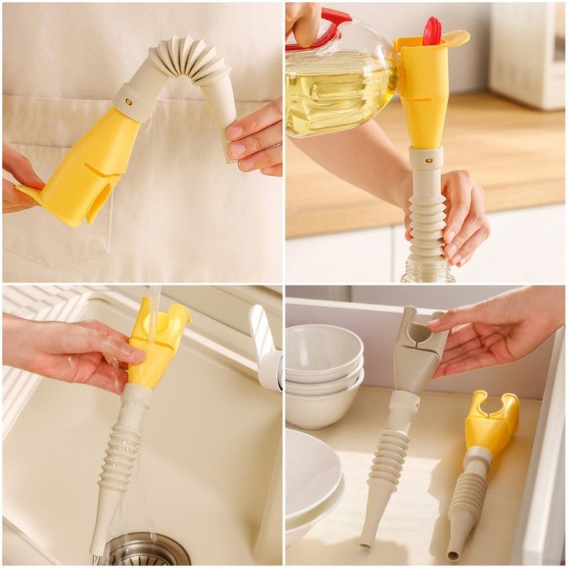 Bendable Silicone Long Oil Funnel, Clip-On Universal Oil Dispenser, Multi-Purpose Kitchen Transfer Funnel—Yellow