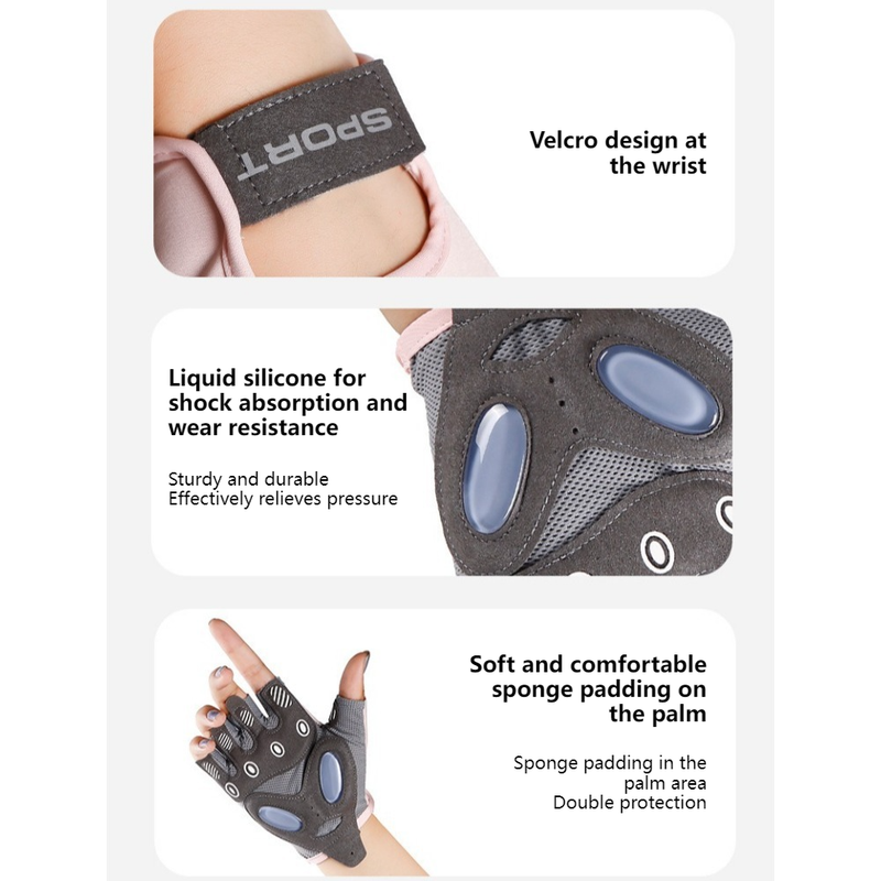 Black - Size M - Women's Ice Silk Half-Finger Fitness Gloves, Silicone Shock-Absorbing, Anti-Slip, Breathable Sports Gloves